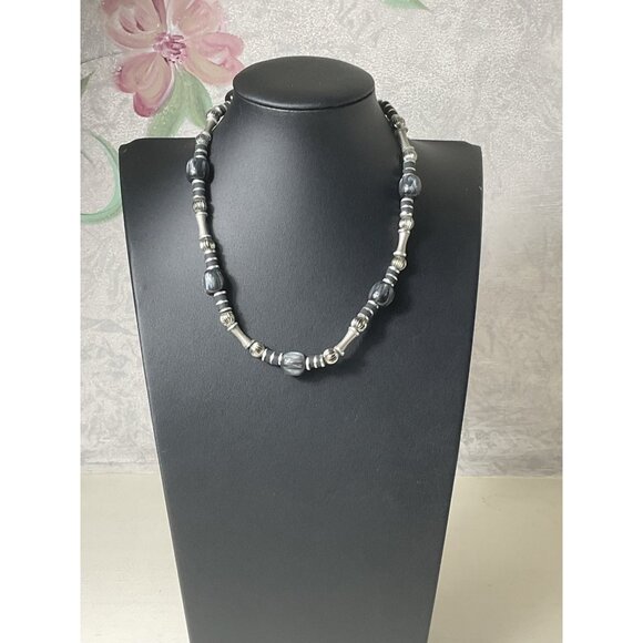 Gray & Silver Beaded Necklace With Lobster Clasp - Picture 1 of 4